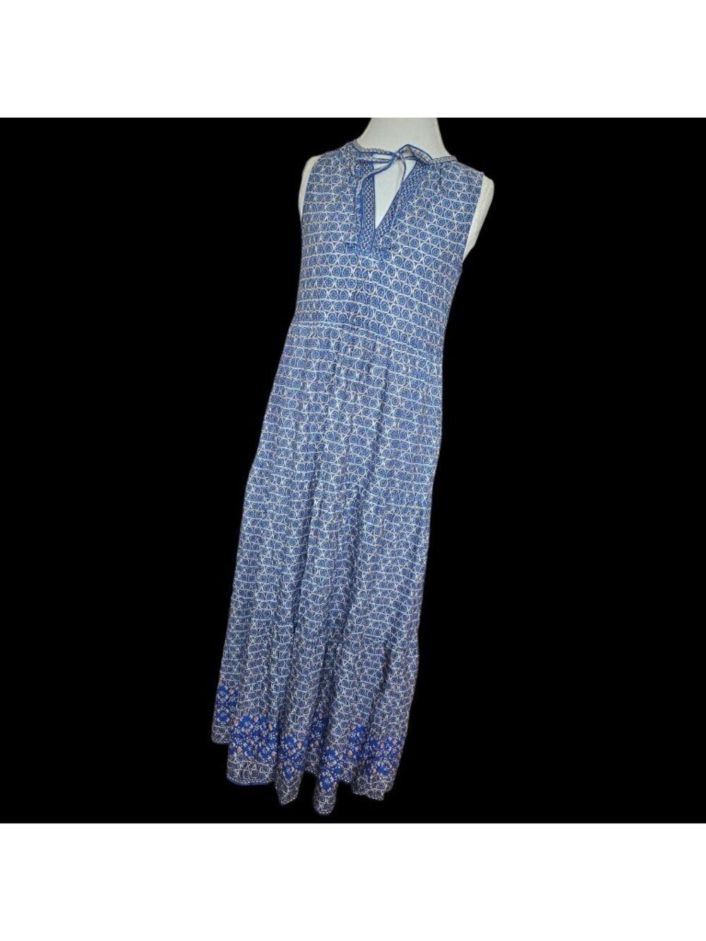 Max Studio Blue Tiered Maxi Dress Sz S Pockets Rayon NWT
